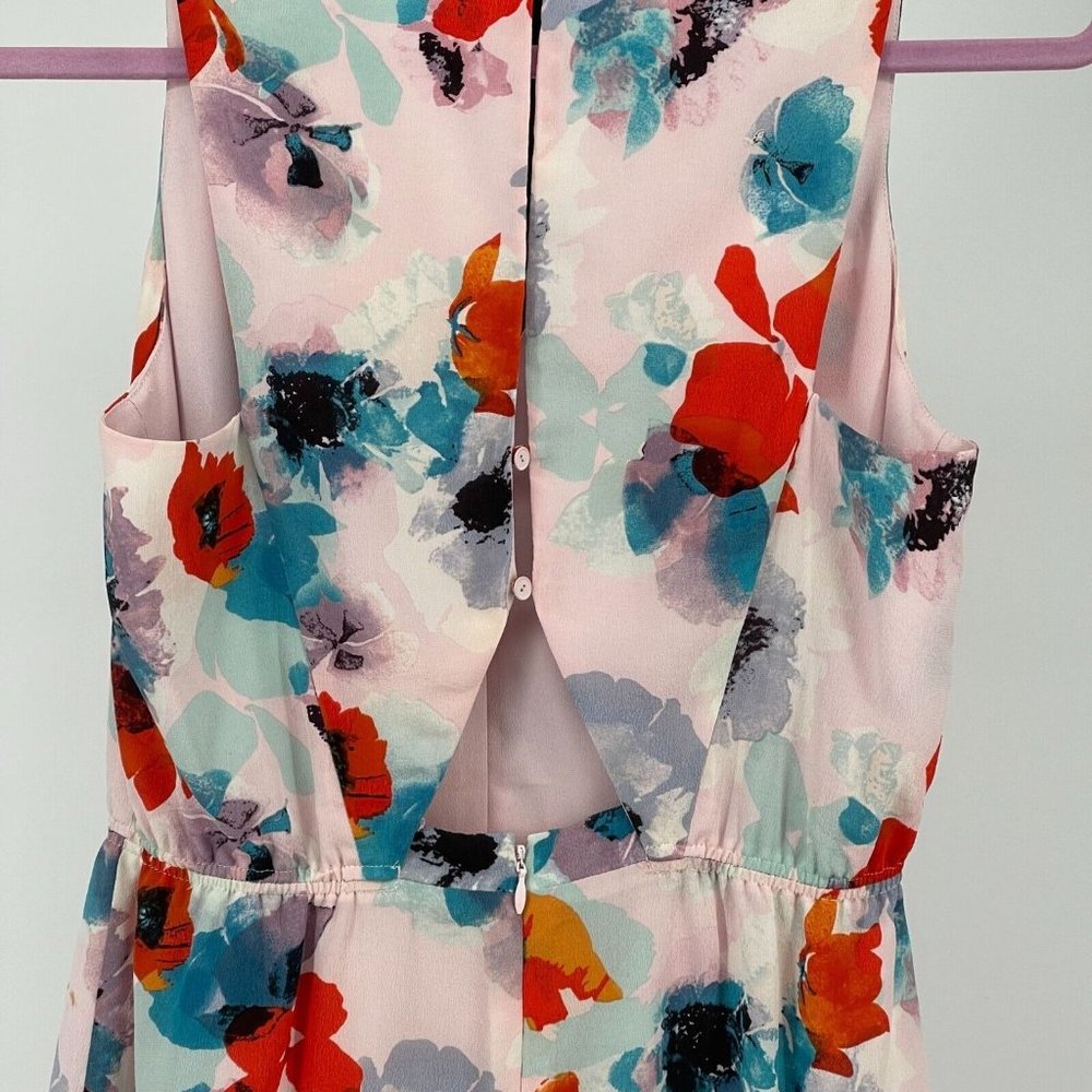 Rebecca Taylor 100% Silk Floral Watercolor Dress Womens sz 2 Plunge Neck Cutout - Picture 7 of 11